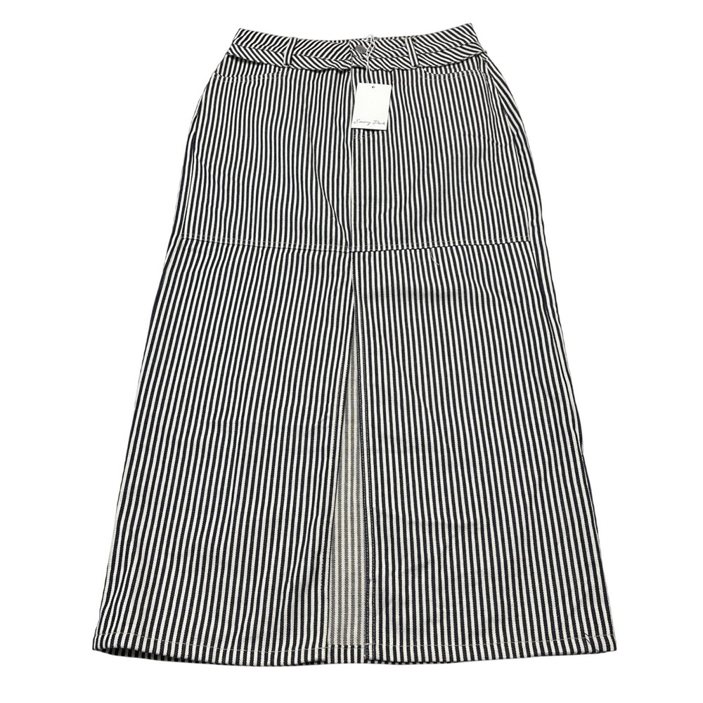 Emory Park Skirt Womens M Blue Cotton Striped Midi High Slit Preppy Casual